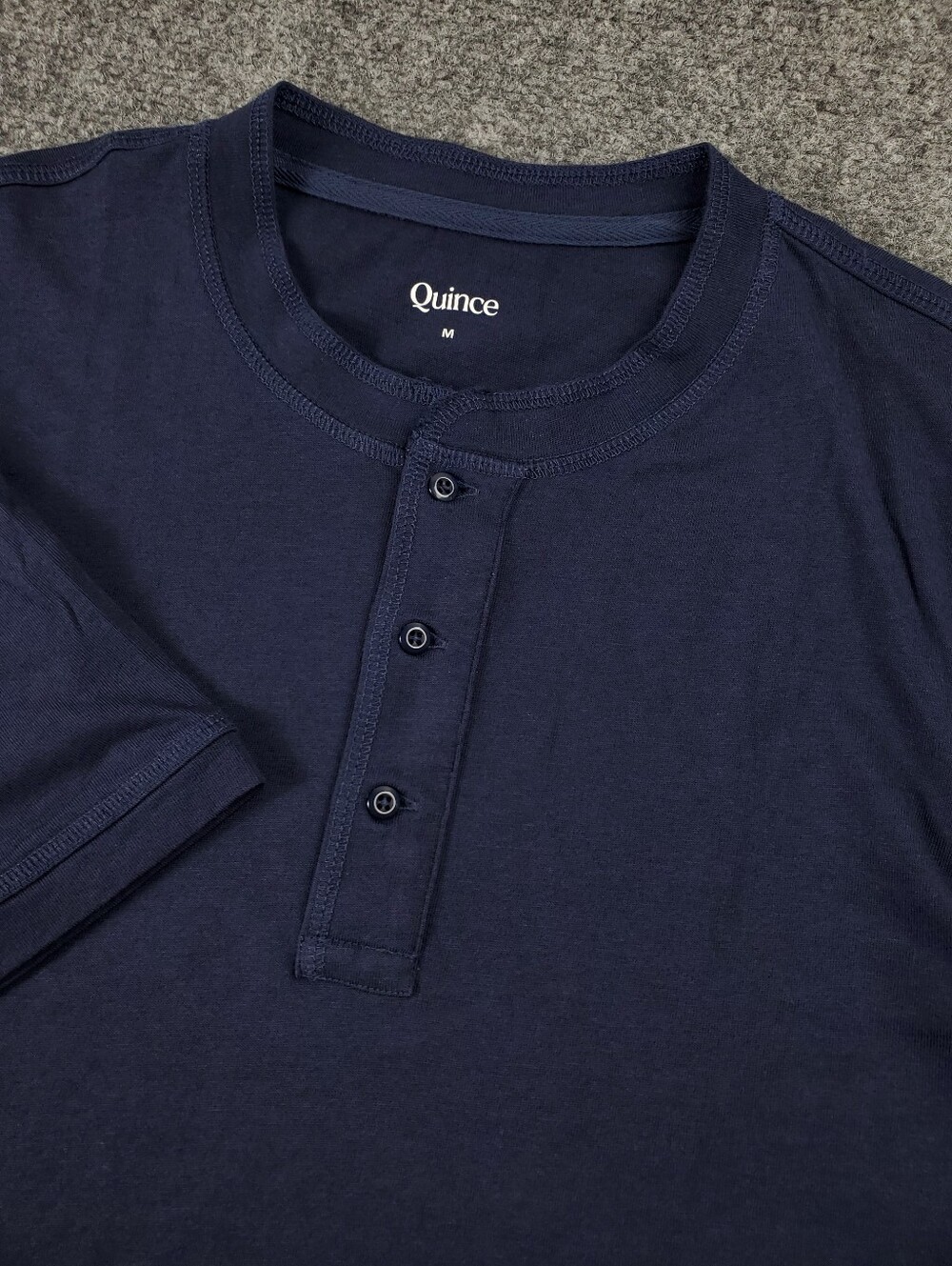 Quince Luxe Touch Pima Cotton Henley Medium Short Sleeve Navy 3 Button Basics